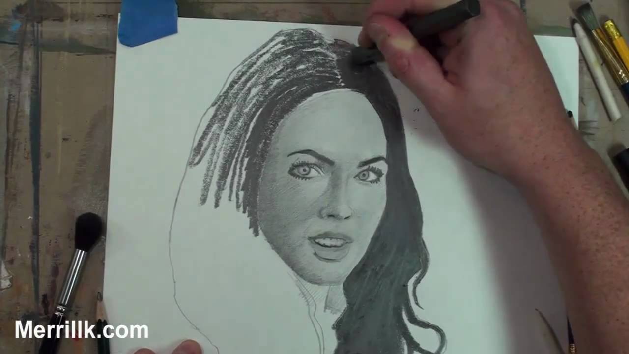 ⁣Draw Megan Fox Step by Step: Extended Porttrait Shading Tutorial