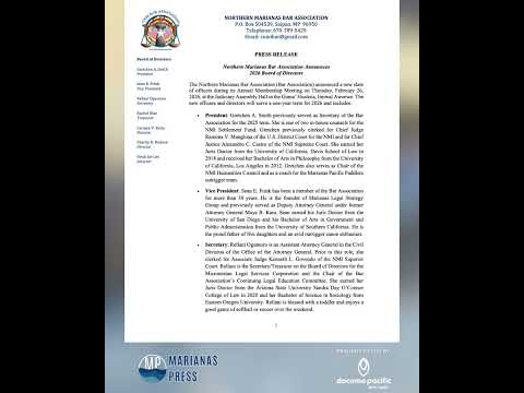 The Northern Marianas Bar Association announces 2026 Board of Directors