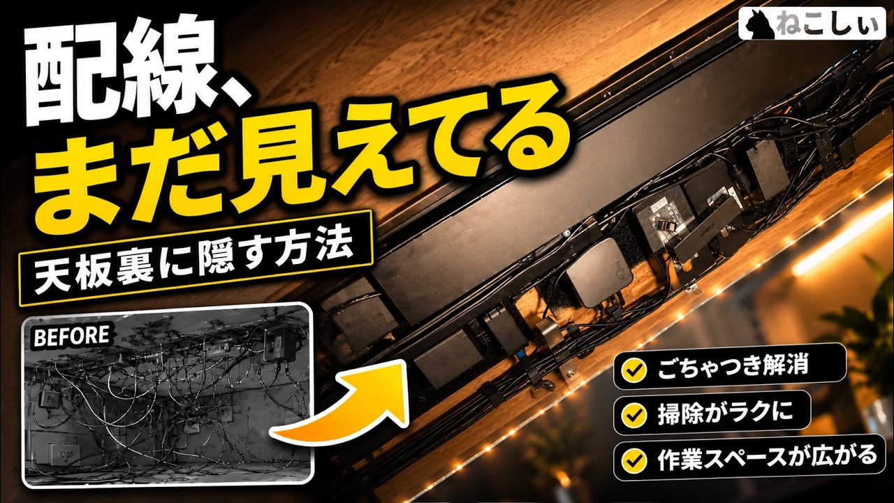 【デスク配線】究極のケーブル隠し。メッシュ収納をやめたら配線が消えました。
