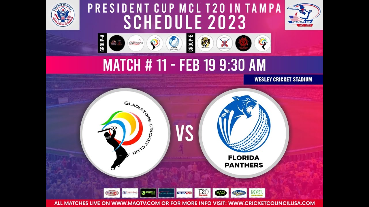 LIVE PRESIDENT CUP MCL T20 2023 MATCH#11 GLADIATORS Vs FLORIDA PANTHERS CC 