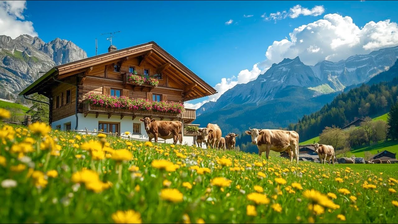 Spring In Switzerland🇨🇭Swiss Countryside Walking Tour With Dandelions Beauty🌼