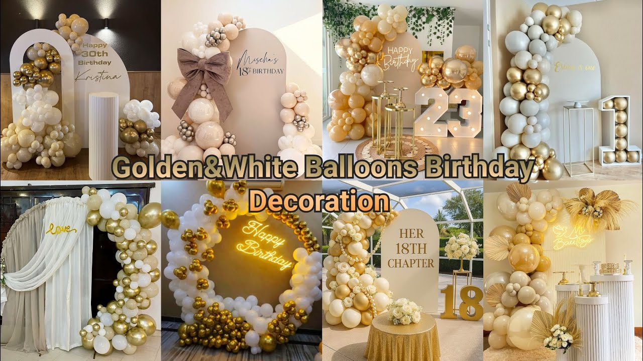 Golden&White Balloons Decoration Ideas/Unique Birthday Party Decoration/Golden Theme Birthday Decors