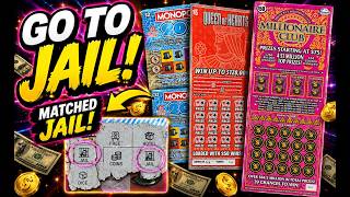 Go to JAIL Monopoly Queen of Hearts and Millionaire Club Scratch-Off Lottery Tickets