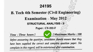 BTech Civil 4th Sem Structural Analysis Question Paper 2012