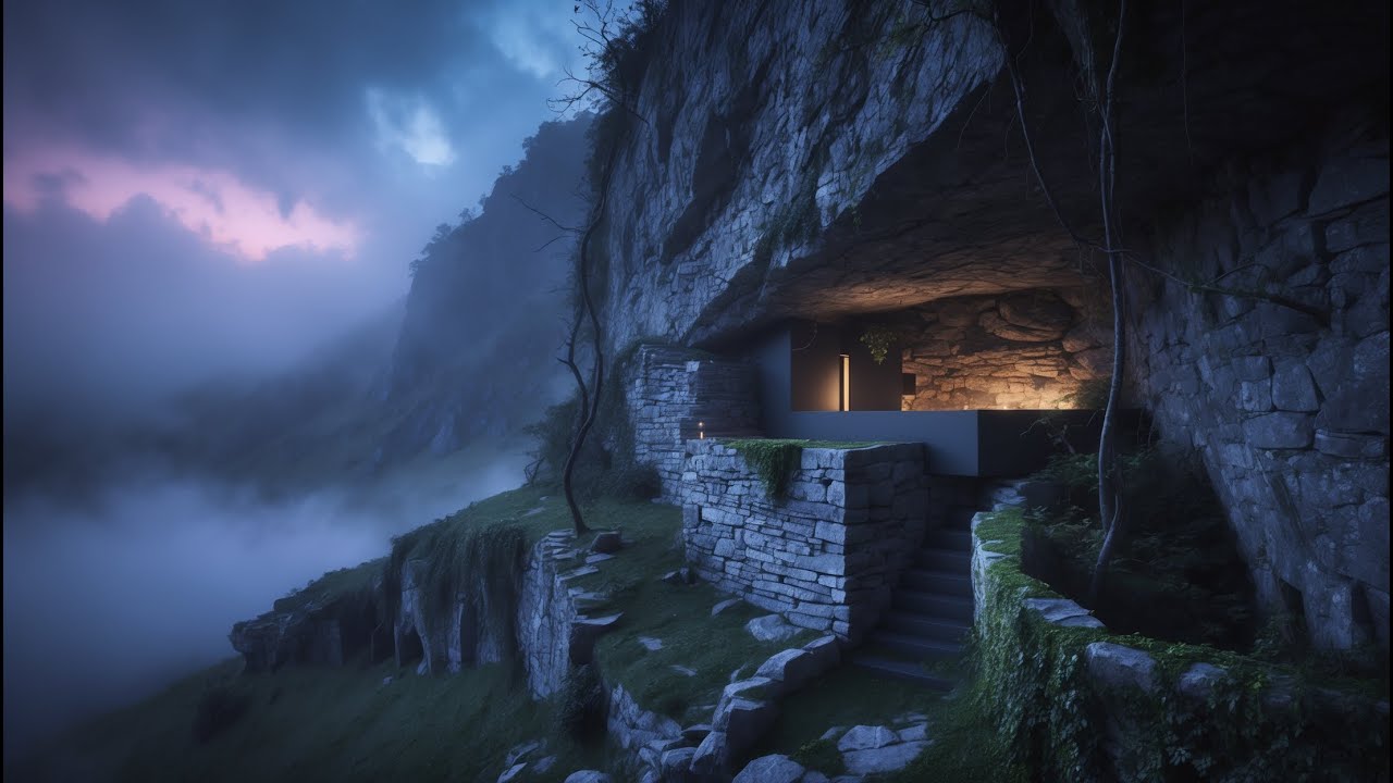 Mystical Ancient Cave Houses Hidden in the Misty Mountains  Dark Fantasy Architecture Tour