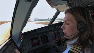 Beautiful Female Pilot Landing Her Airbus A321 Neo In Crosswind Cyprus LCLK RWY 04 | Cockpit View