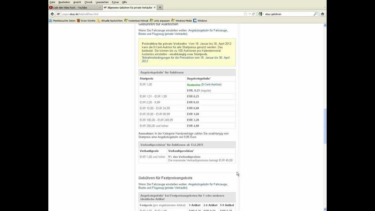 Gebühren bei PayPal und ebay YouTube