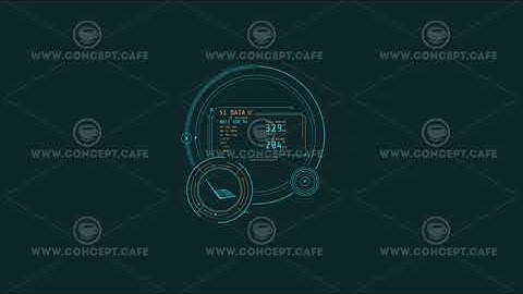 Looped animation of open laptop and data in circles HUD element.