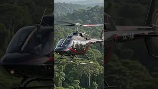 bell helicopter flying over Amazon rainforest in brazil