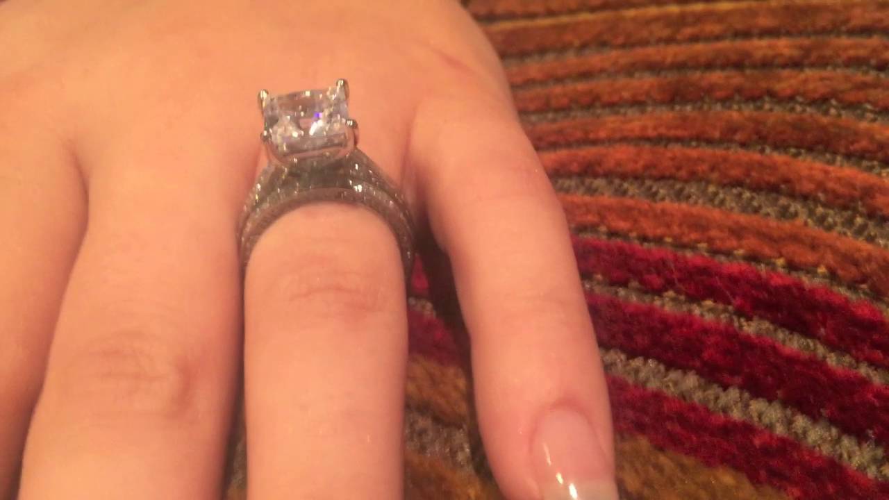 CZ Engagement Ring With Matching Wedding Band Eternity MIcro Pave 14K white Gold