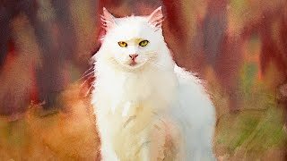 How to paint animal fur  painting a white cat in watercolor