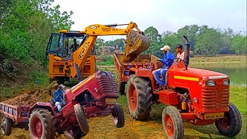 Jcb 3dx Backhoe Loader Machine Loading Red Mud In Mahindra 295 DI Tractor | Jcb Video