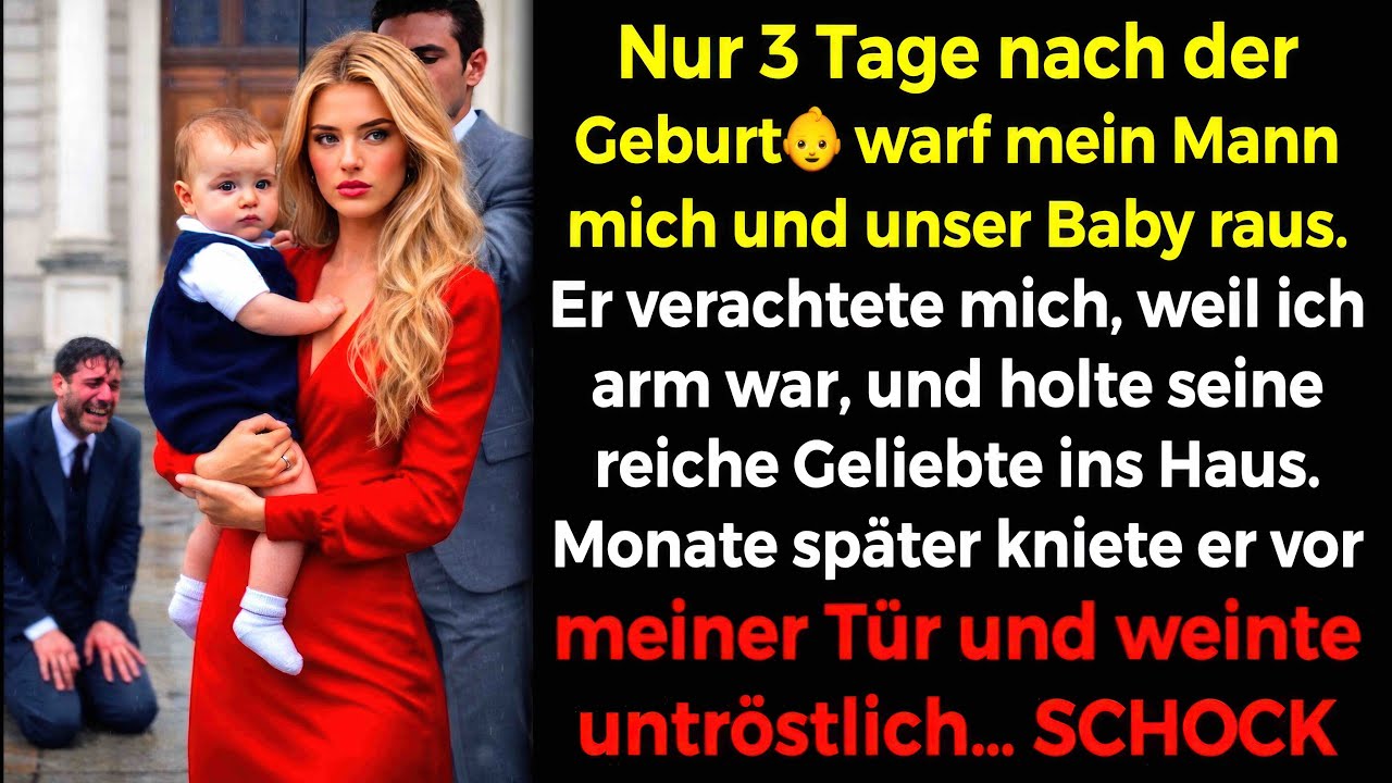 3 Tage nach der Geburt👶warf er mich für seine Reiche Geliebte raus🤬 Monate später kniete er…⁉️😏