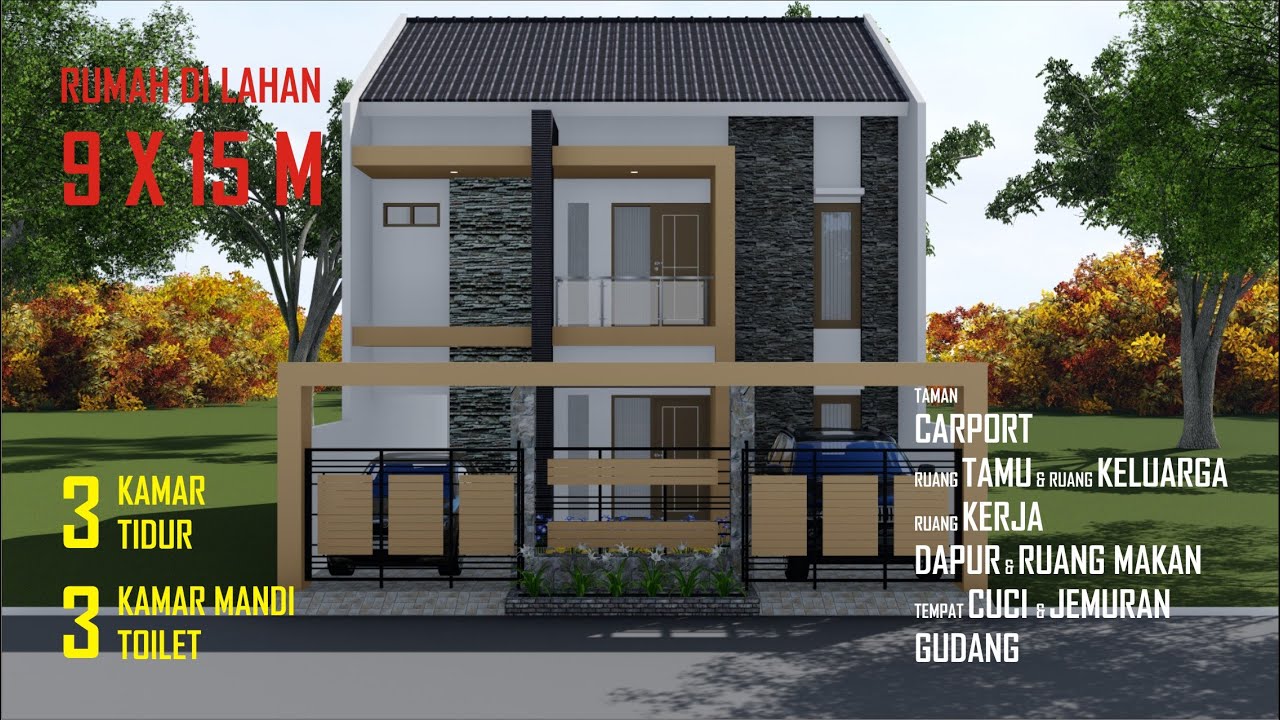 Rumah di Lahan 9x15 M dengan 2 Carport [A1] - YouTube