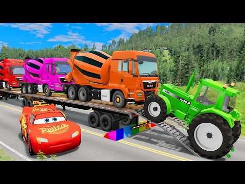 Flatbed Truck McQueen | Transportation with Truck - Pothole vs Car #75 | BeamNG.Drive Gameplay