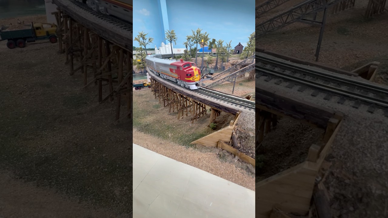 The Santa Fe passenger train crosses the rimrock river 