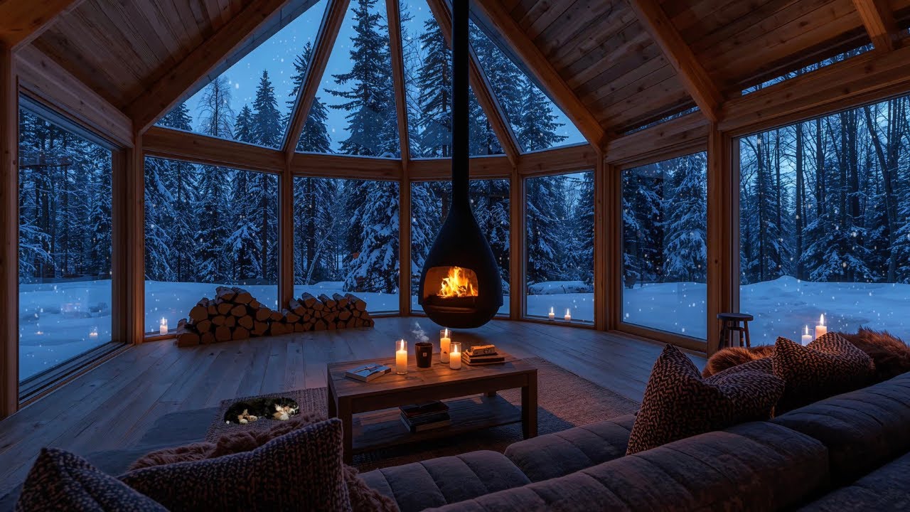 🔥Cozy Fireplace Sounds 24/7 ❄️ Winter Cabin Ambience | Snowy Views