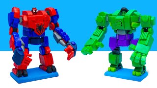 Crafting LEGO TRANSFORMER with CLAY  Spiderman vs. The Hulk
