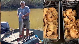Huge Catfish On Jug Lines{Catch Clean Cook} Part 2 Cleaning \& Frying Fish for Whitco Supply