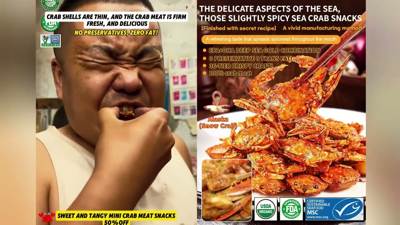 Golden spicy little crabs made from wild crabs from the pristine waters of Alaska's deep sea.