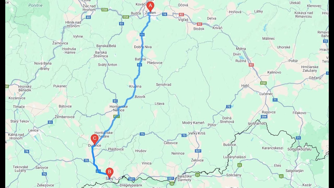 Jazda autom : Zvolen - Krupina - Dudince - Šahy