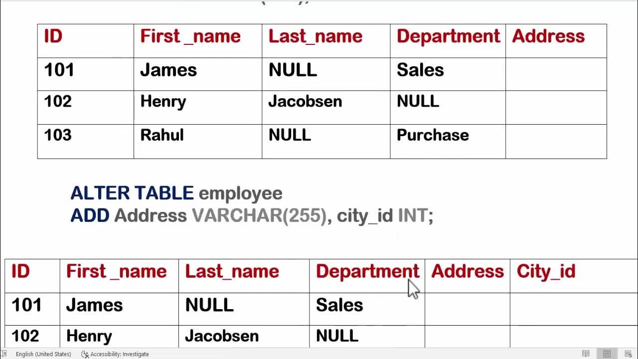 Alter table change column. Alter table. alter drop column. alter table sql example. alter table add column.