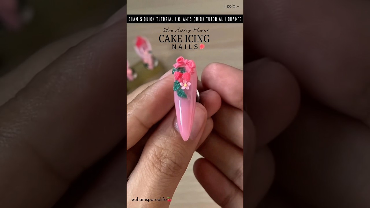 Quick Tutorial Nail Design 05 🍰 ݁𖥔˖ 🍓Strawberry Flavor Cake Icing Nails
