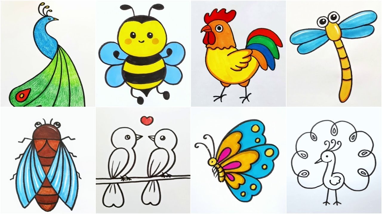 Simple Bird Drawing Tutorial for Kids | Step by Step Guide to Draw Cute Birds and More