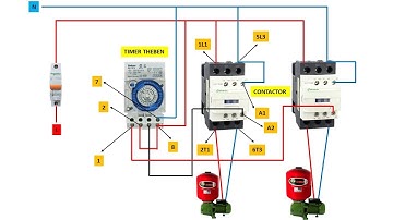 Running 2 water machines with a timer and 2 contactors | water pump