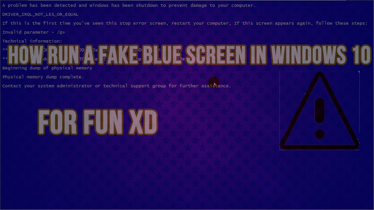 how Run fake blue screen (death screen) in windows 10 - Fun xD - YouTube