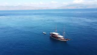 Traditional Indonesian Pinisi Sailing Ship from Above – Aerial Drone | Komodo Indonesia
