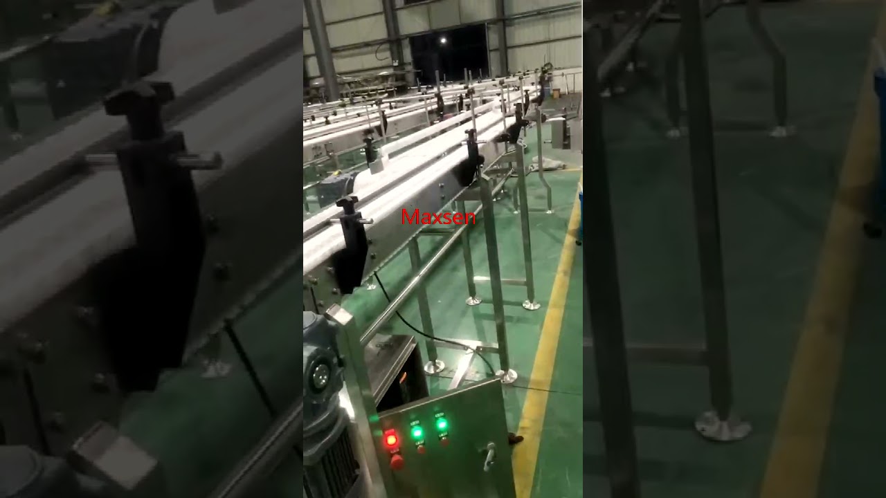 Maxsen food grade modular belt conveyor line testing with high speed