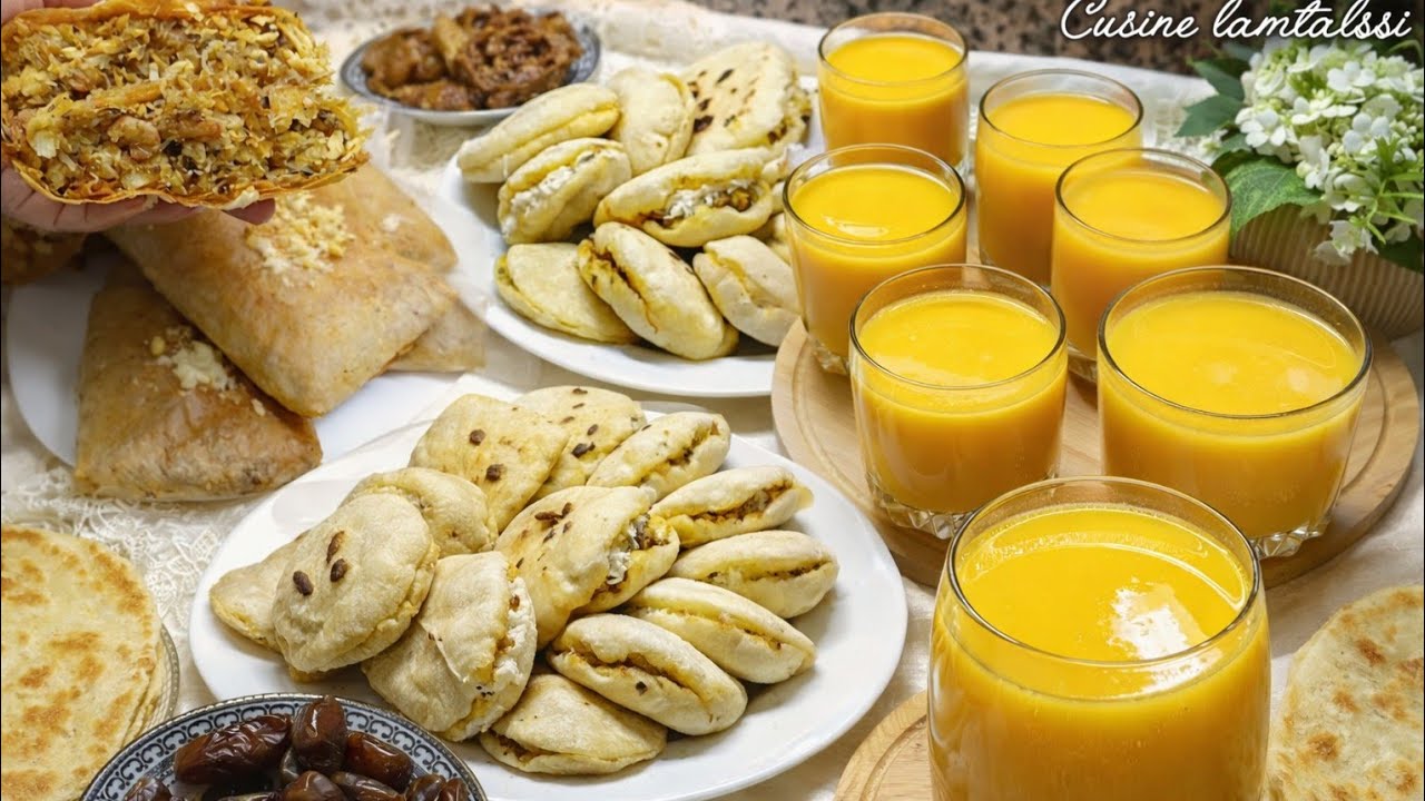 اقتراحات لفطور أول أيام رمضان مني بطبوط معمر بحشوة  رائعة /بسيطلات بالحوت/ عصير منعش