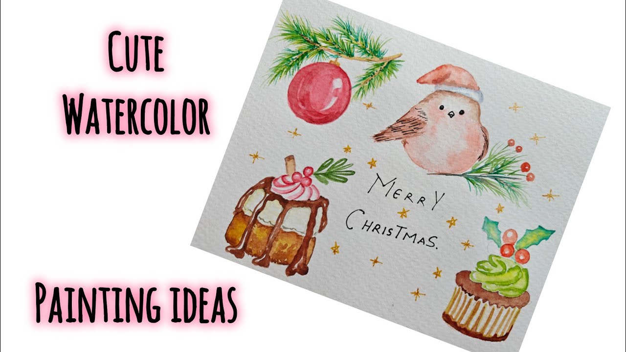 Cute Christmas card painting ideas/step by step watercolor painting for beginners 🎄