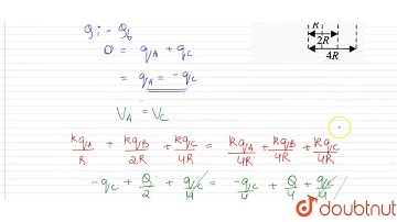 (Figure 3.114) shows three concentric spherical conductors `A, B, and C` with radii `R, 2R`, and `4R