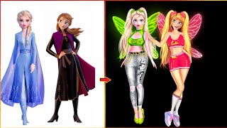 Disney Princess Elsa and Anna Frozen Glow up transformation into fairies 😍|| Characters drawing