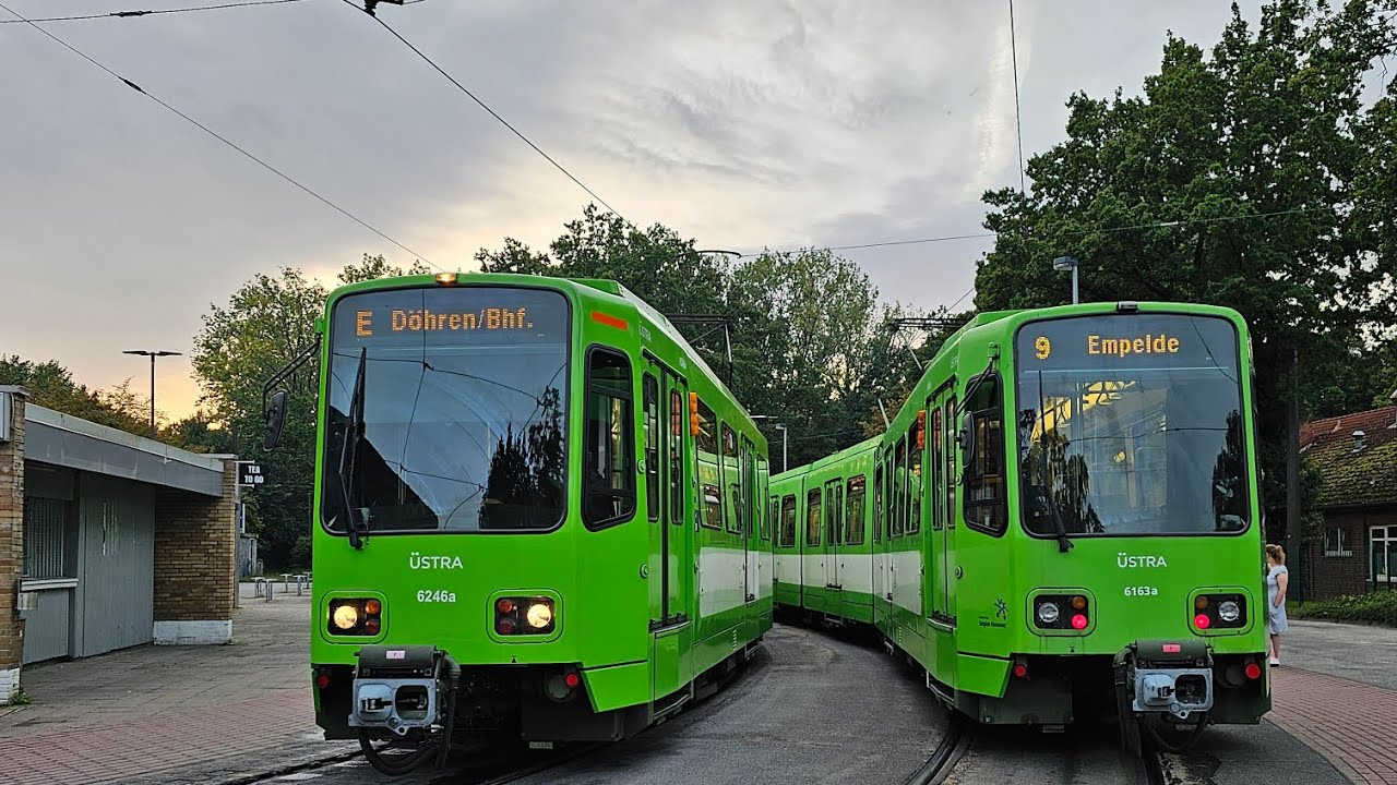 Sonnenuntergangsstimmung in der Stadtbahn | E Fasanenkrug - Döhren Bhf. | TW6000