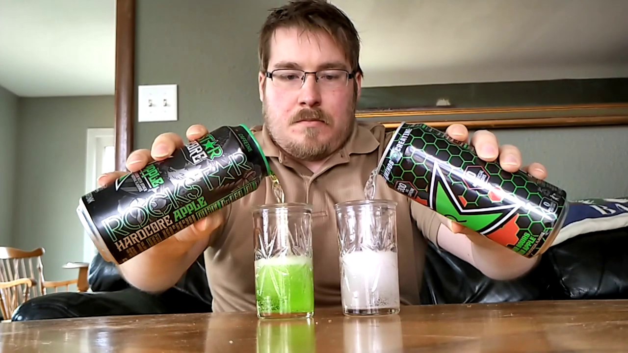 Rockstar Hardcore Apple vs Super Sours Green Apple Energy Drink