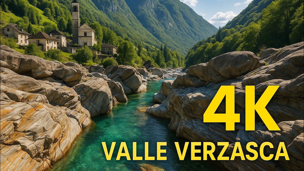 4K Walk Valle Verzasca 🇨🇭 | Ticino Canyon • Crystal Clear River • No Talking • ASMR Nature Sounds