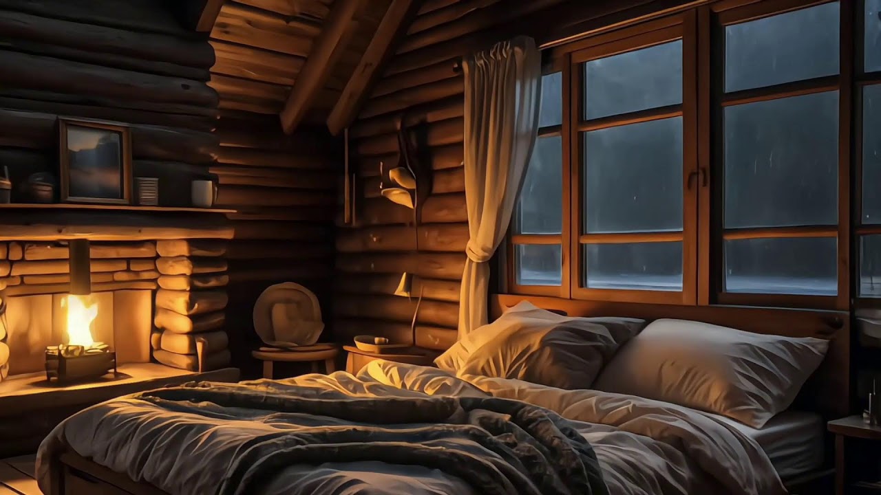 Heavy Rain & Fireplace Sounds – Cozy Night in a Cabin for Deep Sleep ...