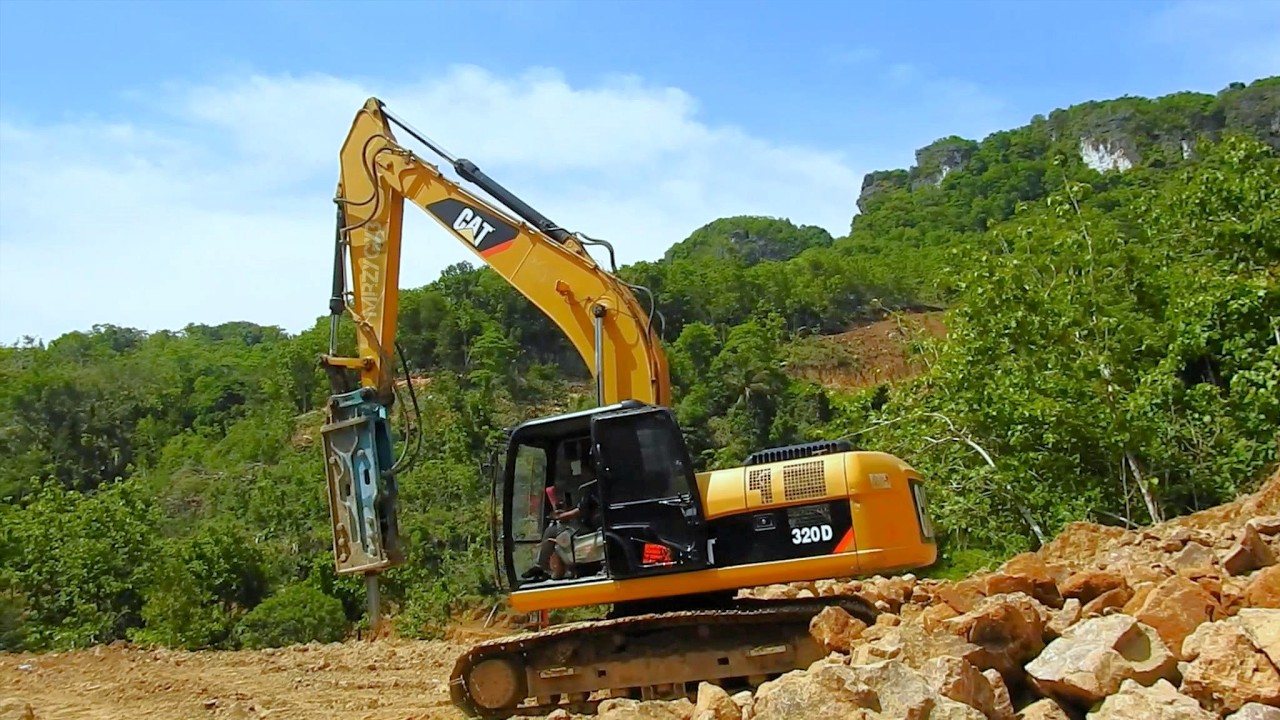 CAT 320D Excavator Digging The Hill Road Construction - YouTube