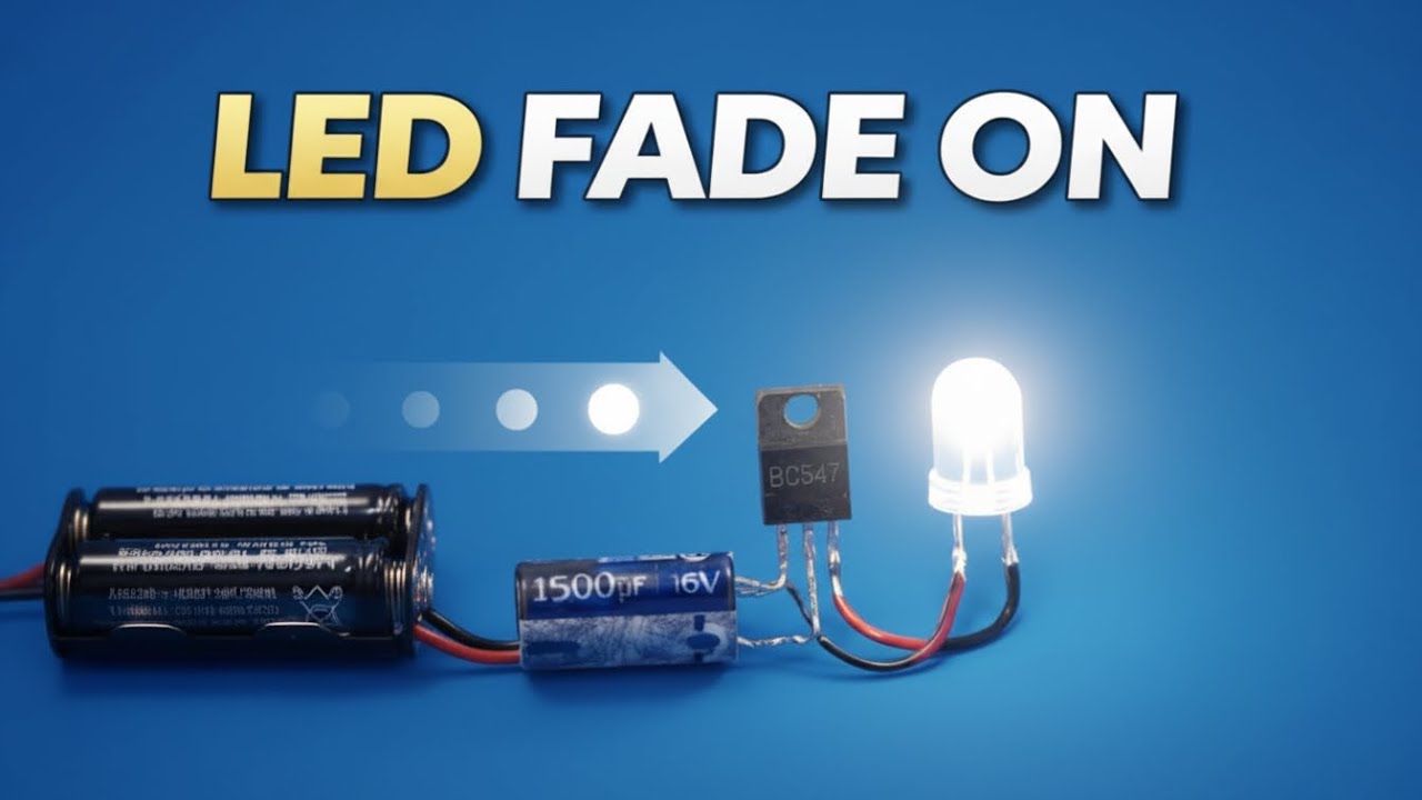 Простая схема мигания светодиодного индикатора плавного включения с использованием транзистора.