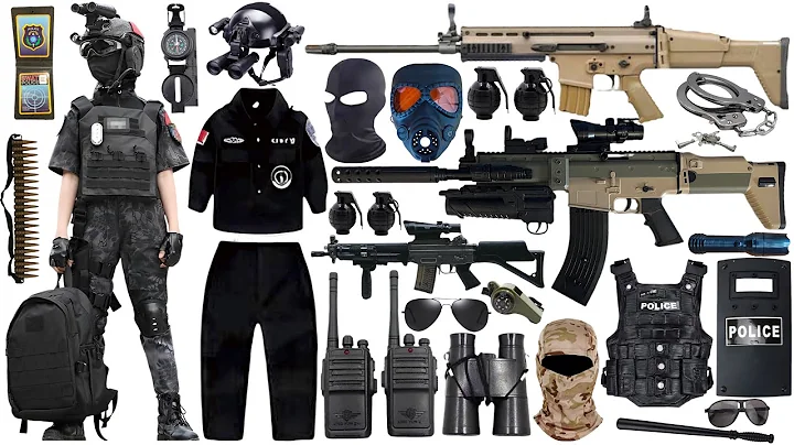 Special police weapon toy set unboxing SCAR assault rifle, carbine M2 rifle, Glock pistol, bomb