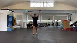 Mace Overhead Walking Lunges demonstration