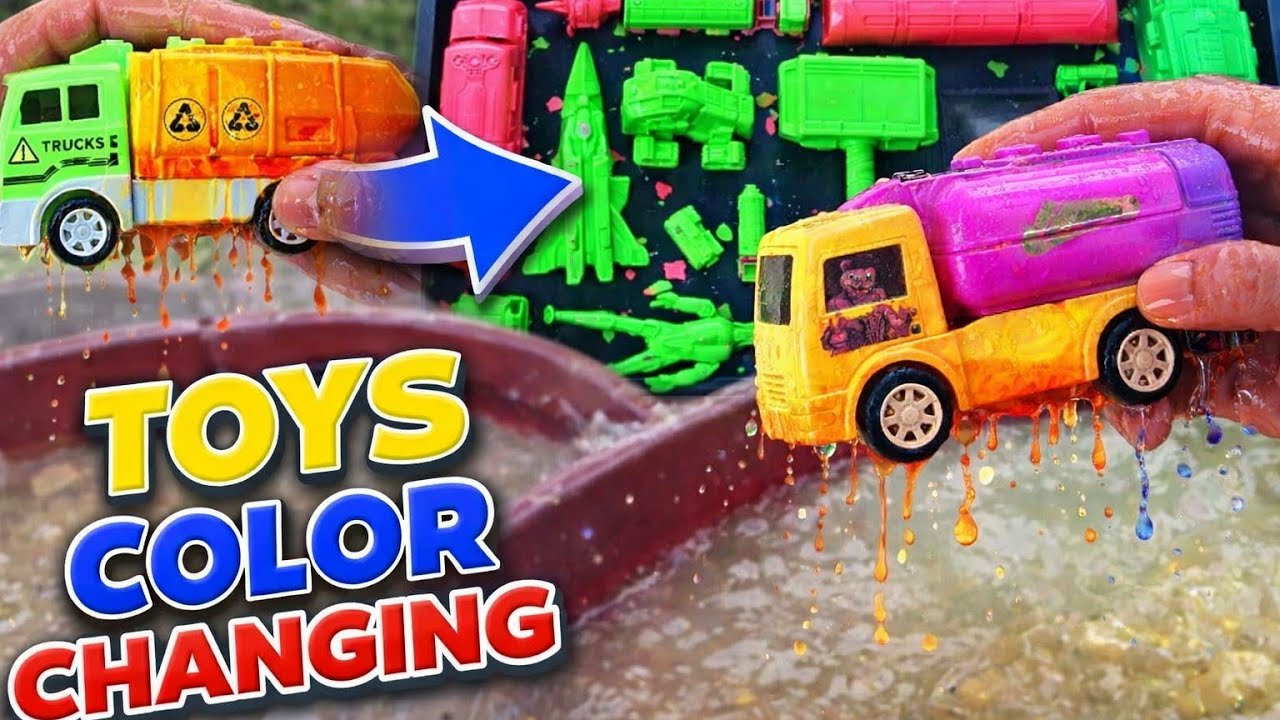 Memberesihkan mainan berlumpur, mobil mobilan pesawat tempur mainan  buldozer police & fire truk