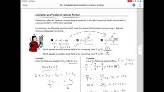 Video Lesson - Solving For One Variable In Terms of Another