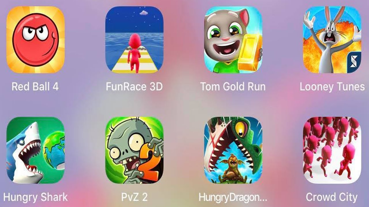 gaming logo Hungry Dragon,Hungry Shark,Looney Tunes,Red Ball 4,FunRace 3D,Tom Gold Run,Crowd City,PvZ 2