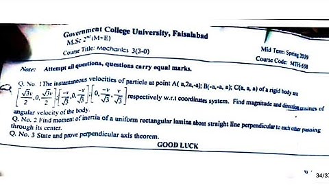 Gcuf past paper solution of Mechanic||Bs Mathematics 6th semester||Msc 2nd(part-1)