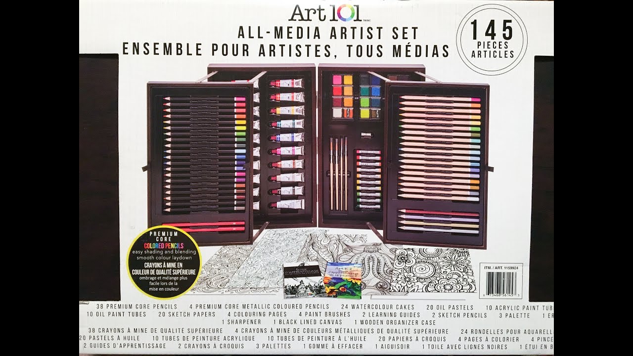 145 Piece Deluxe Art Set, Wooden Art Box & Drawing Kit Crayons