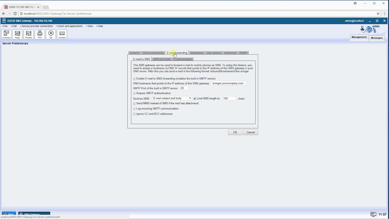 Send SMS by Built in SMTP server